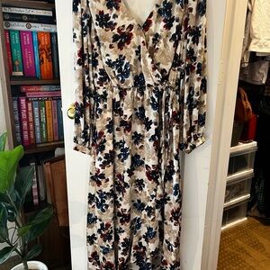 Floral V-Neck Midi Wrap Dress